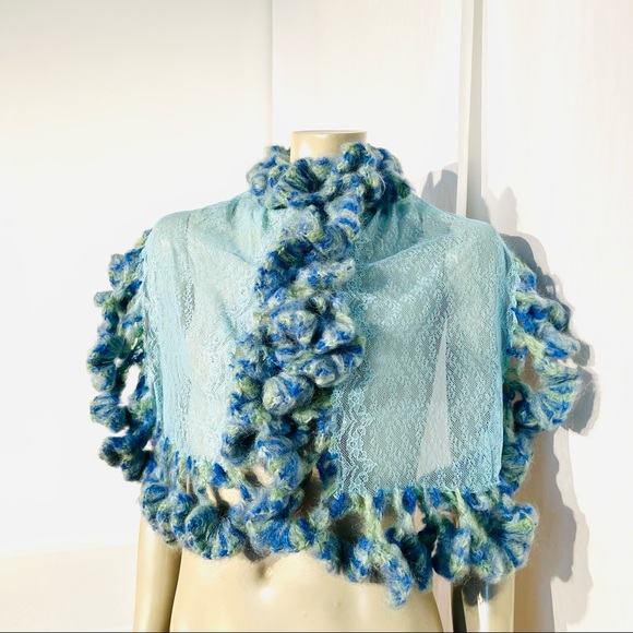 Roman Keflay Hand Crochet Lace & Mohair Shawl Cape/Scarf - Picture 11 of 13